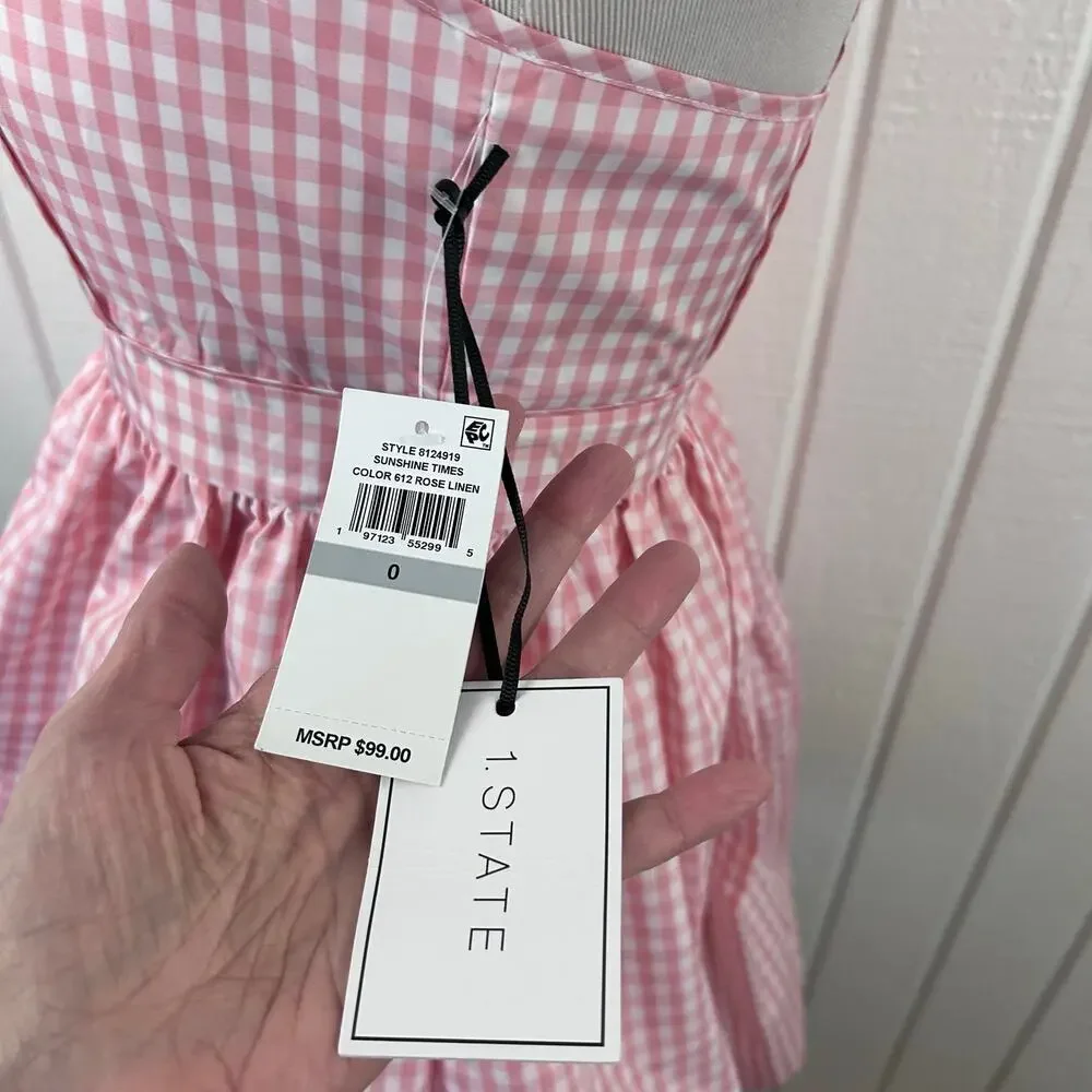 1.STATE Pink Gingham Bubble Hem Dress NWT Size 0 Coquette Cottagecore - Picture 4 of 8